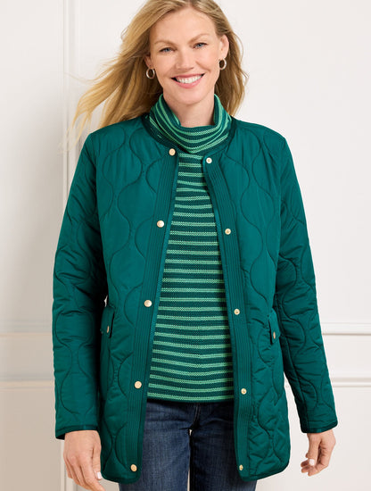 QUILTED COLLARLESS COAT | Talbots