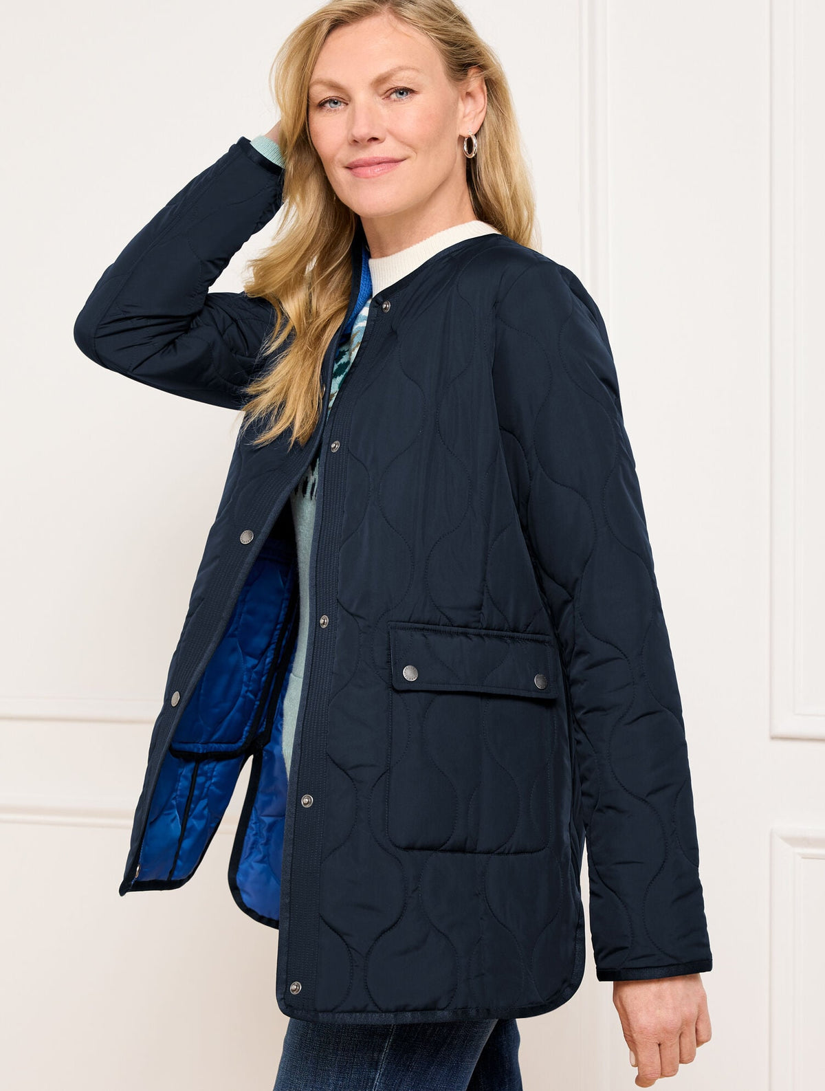 QUILTED COLLARLESS COAT | Talbots