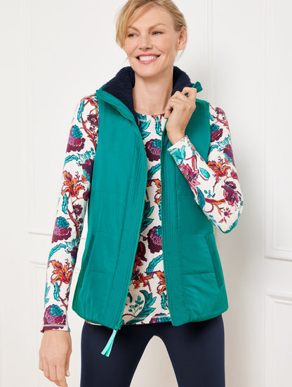 REVERSIBLE SHERPA PUFFER VEST | Talbots