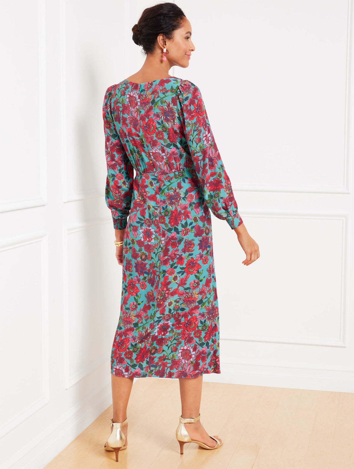 SIDE TIE MIDI DRESS - STUNNING FLORAL | Talbots