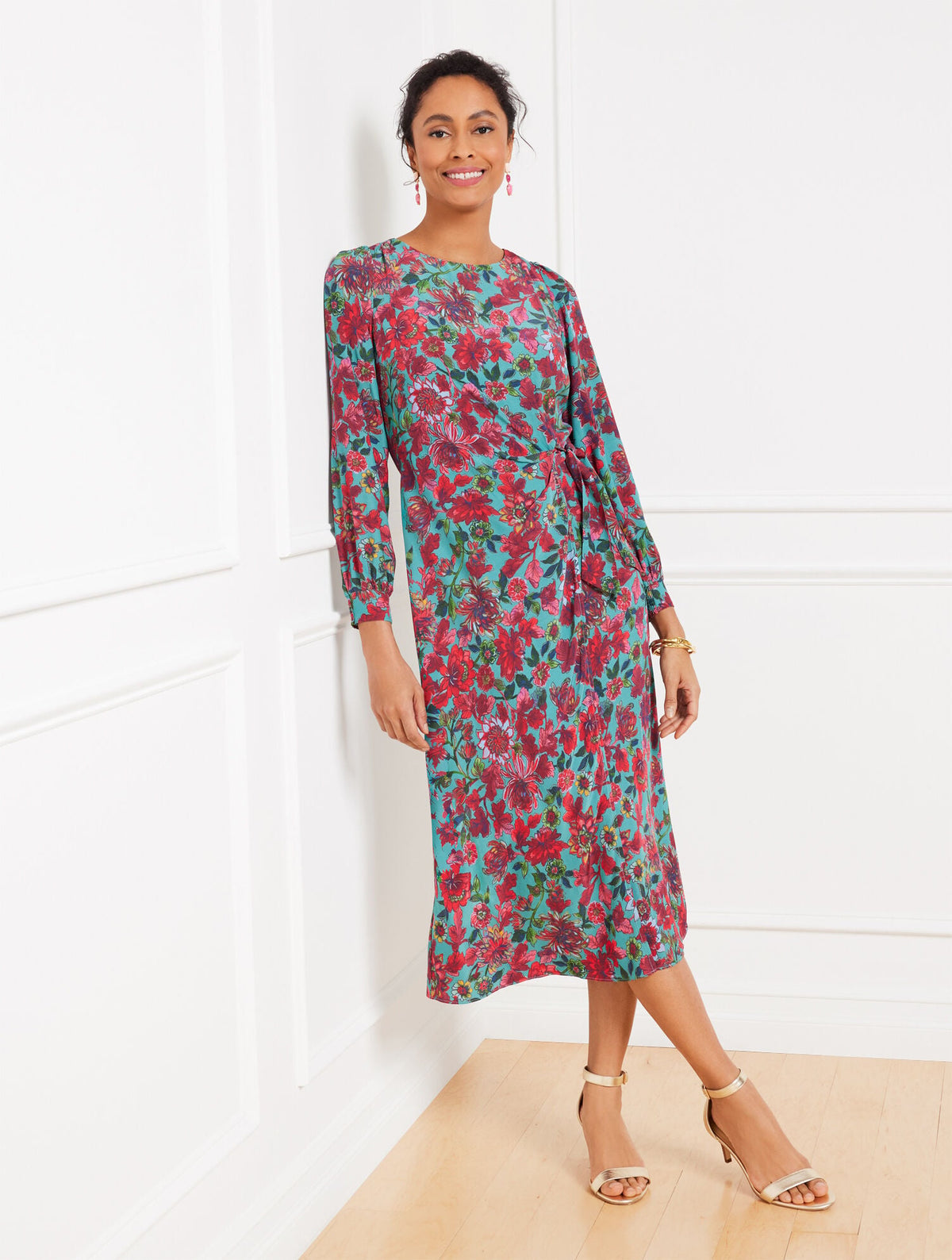 SIDE TIE MIDI DRESS - STUNNING FLORAL | Talbots