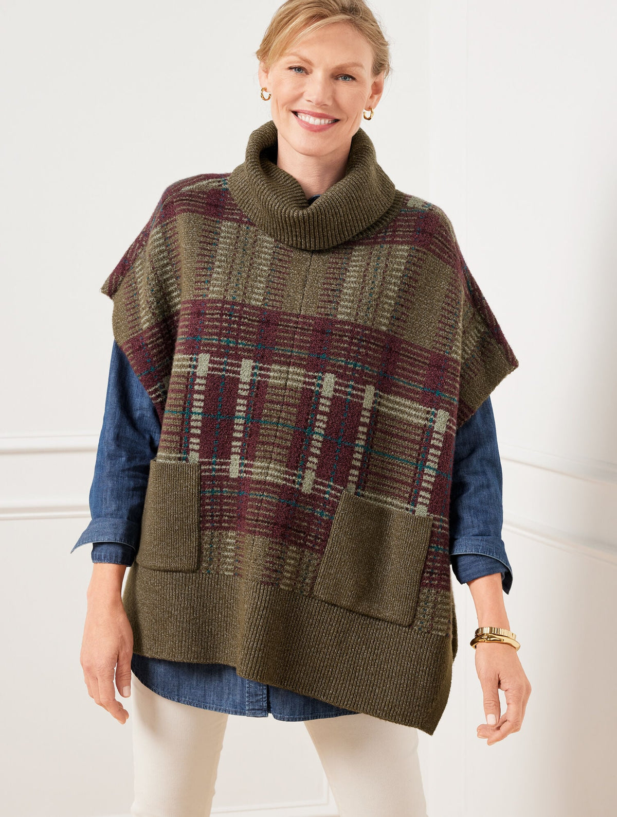 PLUS EXCLUSIVE PLAID TURTLENECK PONCHO | Talbots