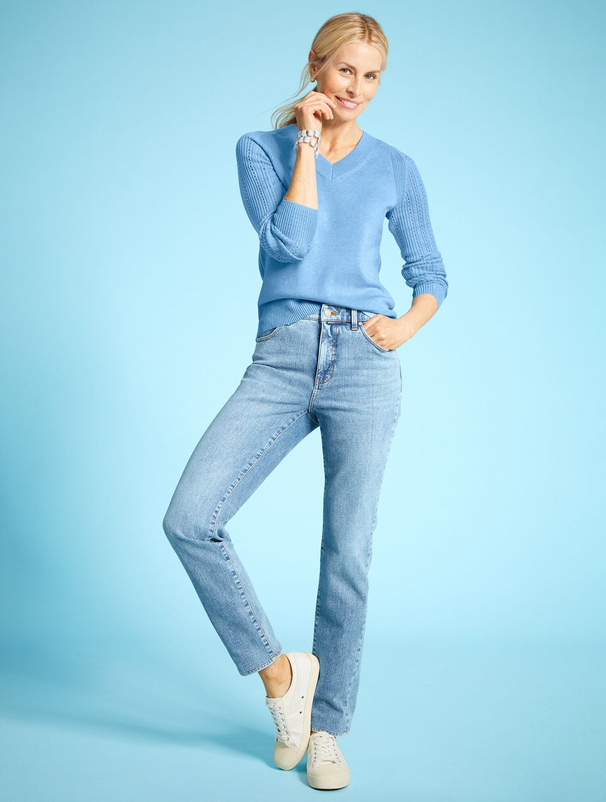 POINTELLE SLEEVE RIBBED SWEATER | Talbots