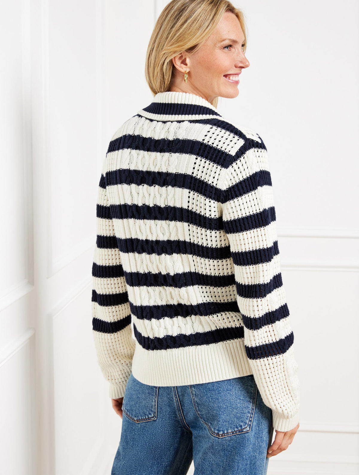 CABLE KNIT SWEATER JACKET - STRIPE | Talbots