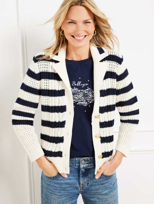 CABLE KNIT SWEATER JACKET - STRIPE | Talbots