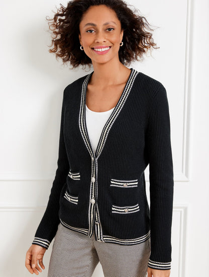TEXTURE V-NECK CARDIGAN - TIPPED STRIPE | Talbots