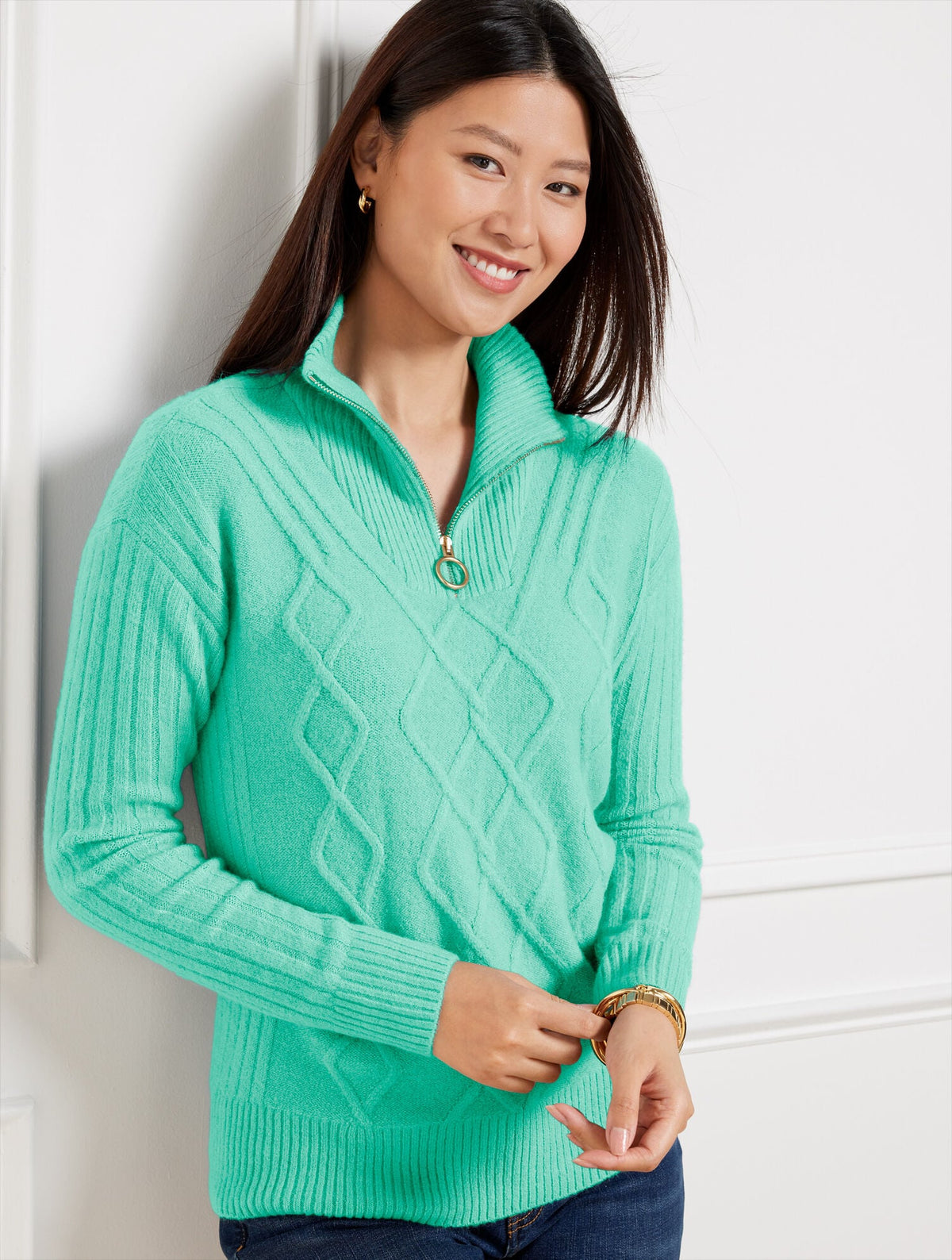 CABLE KNIT HALF-ZIP SWEATER | Talbots