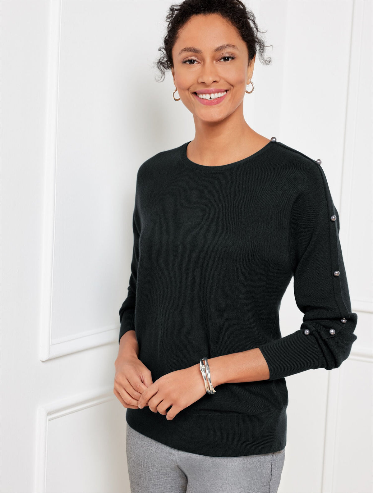 WOOL BLEND BUTTON DOLMAN SWEATER | Talbots