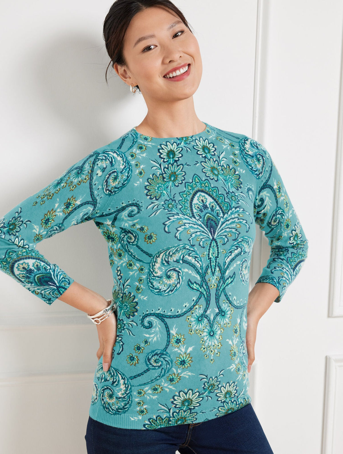 AUDREY CASHMERE SWEATER - IMPERIAL FLORAL | Talbots