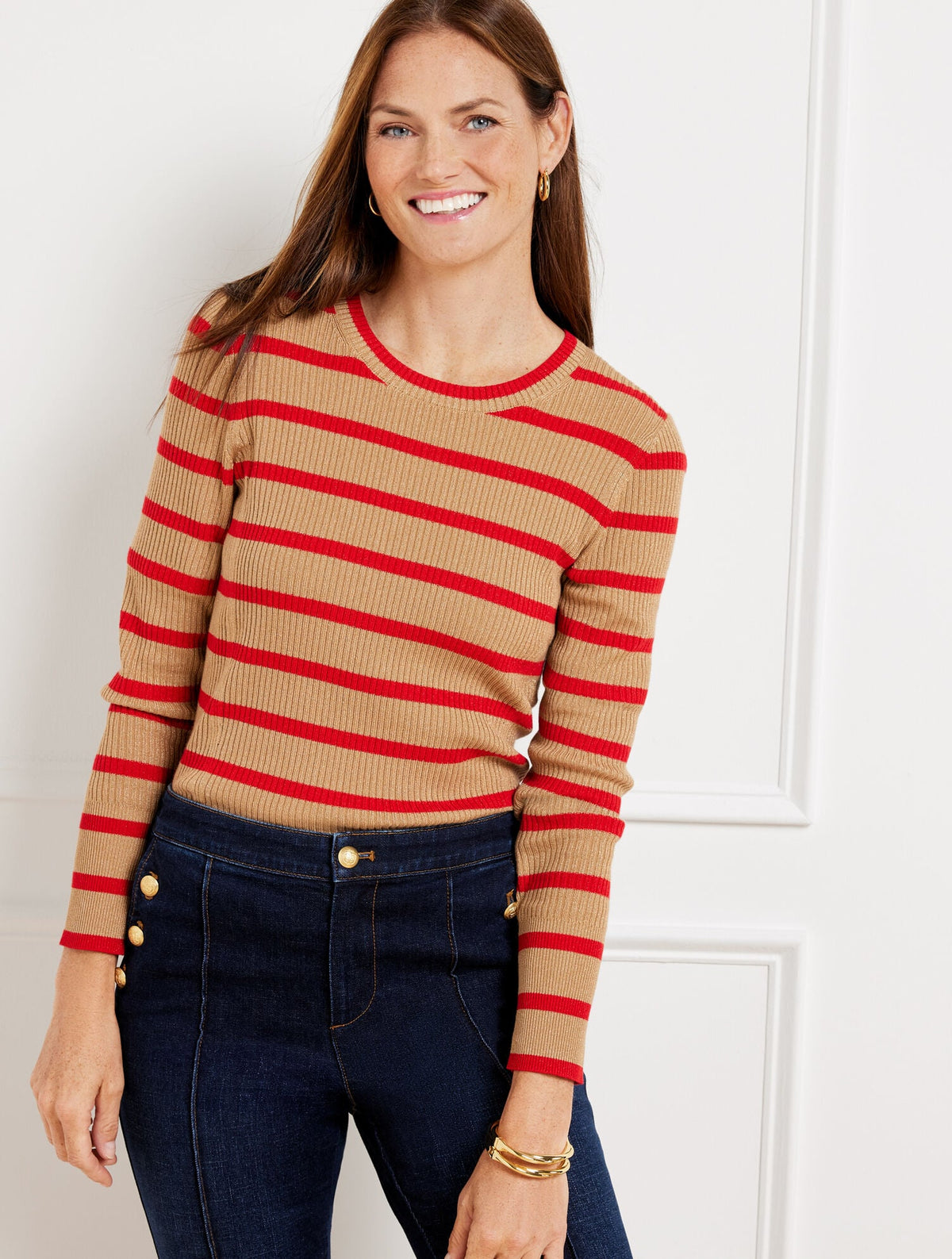 METALLIC CREWNECK SWEATER - STRIPE | Talbots