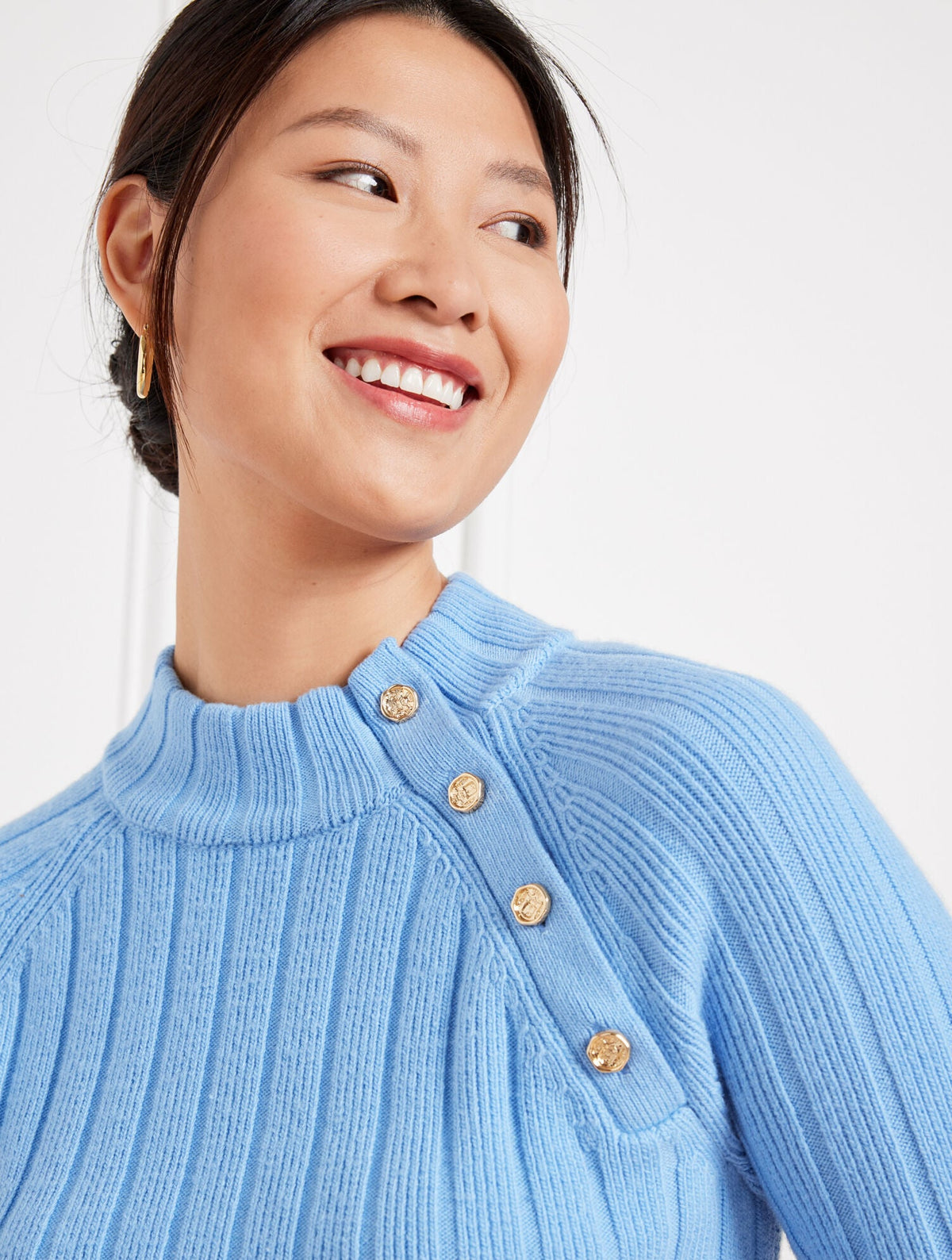 RIBBED BUTTON MOCKNECK SWEATER | Talbots