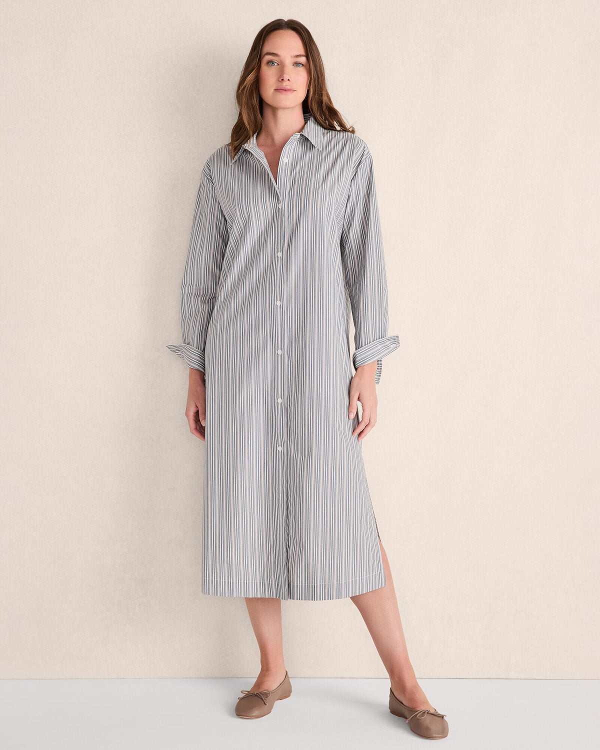 ORGANIC COTTON POPLIN BUTTONDOWN MIDI DRESS | Talbots