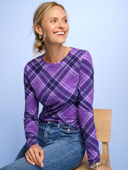 CREWNECK TEE - POINSETTIA PLAID | Talbots