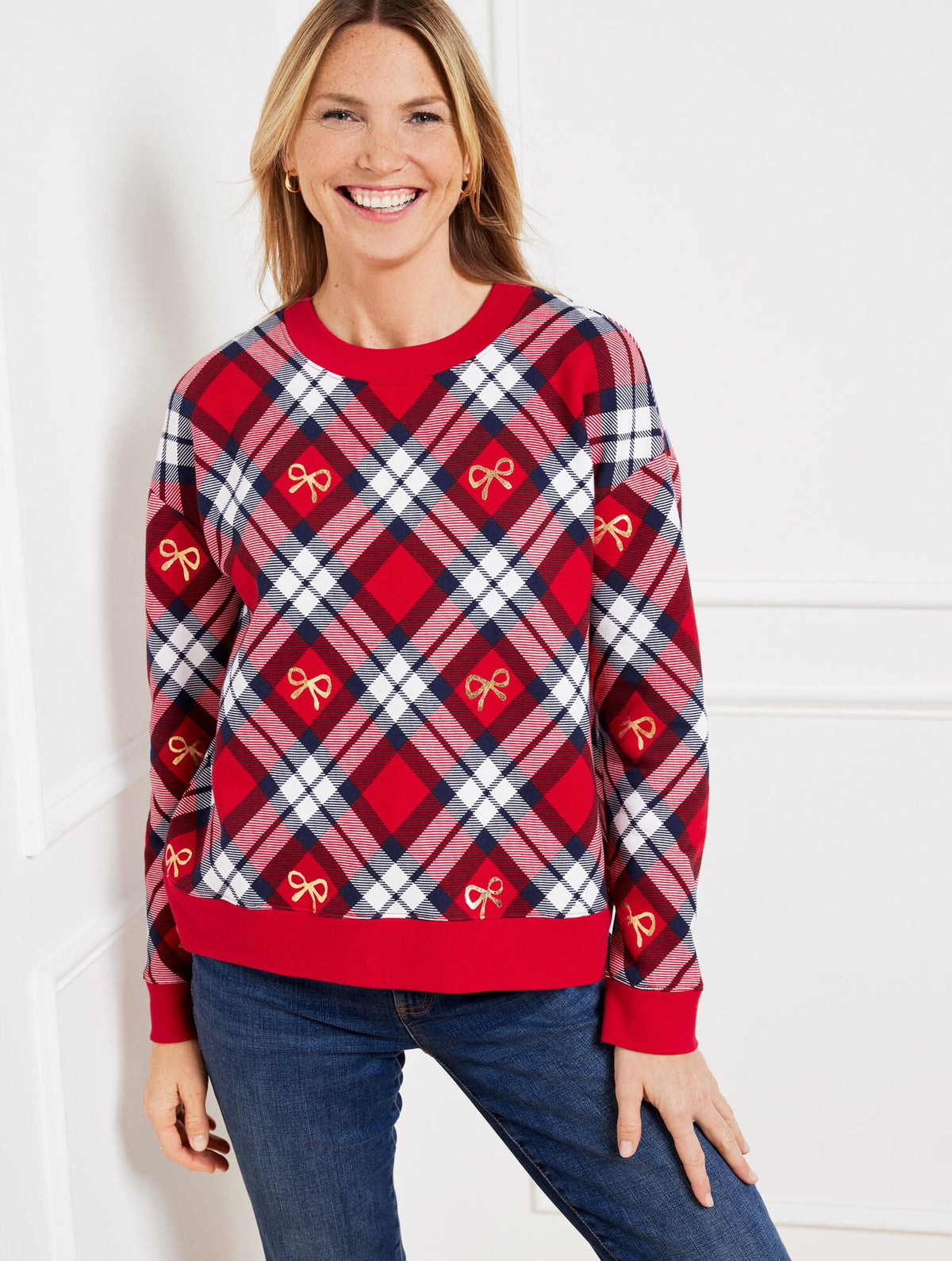 CREWNECK SWEATSHIRT - CHESTNUT PLAID | Talbots