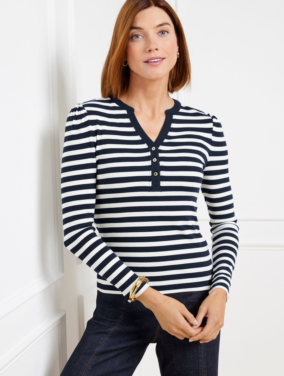 ROYAL STRIPE RIBBED HENLEY TEE | Talbots