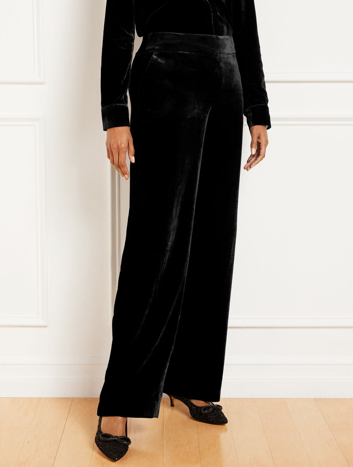 WIDE LEG EFFORTLESS VELVET PANTS | Talbots