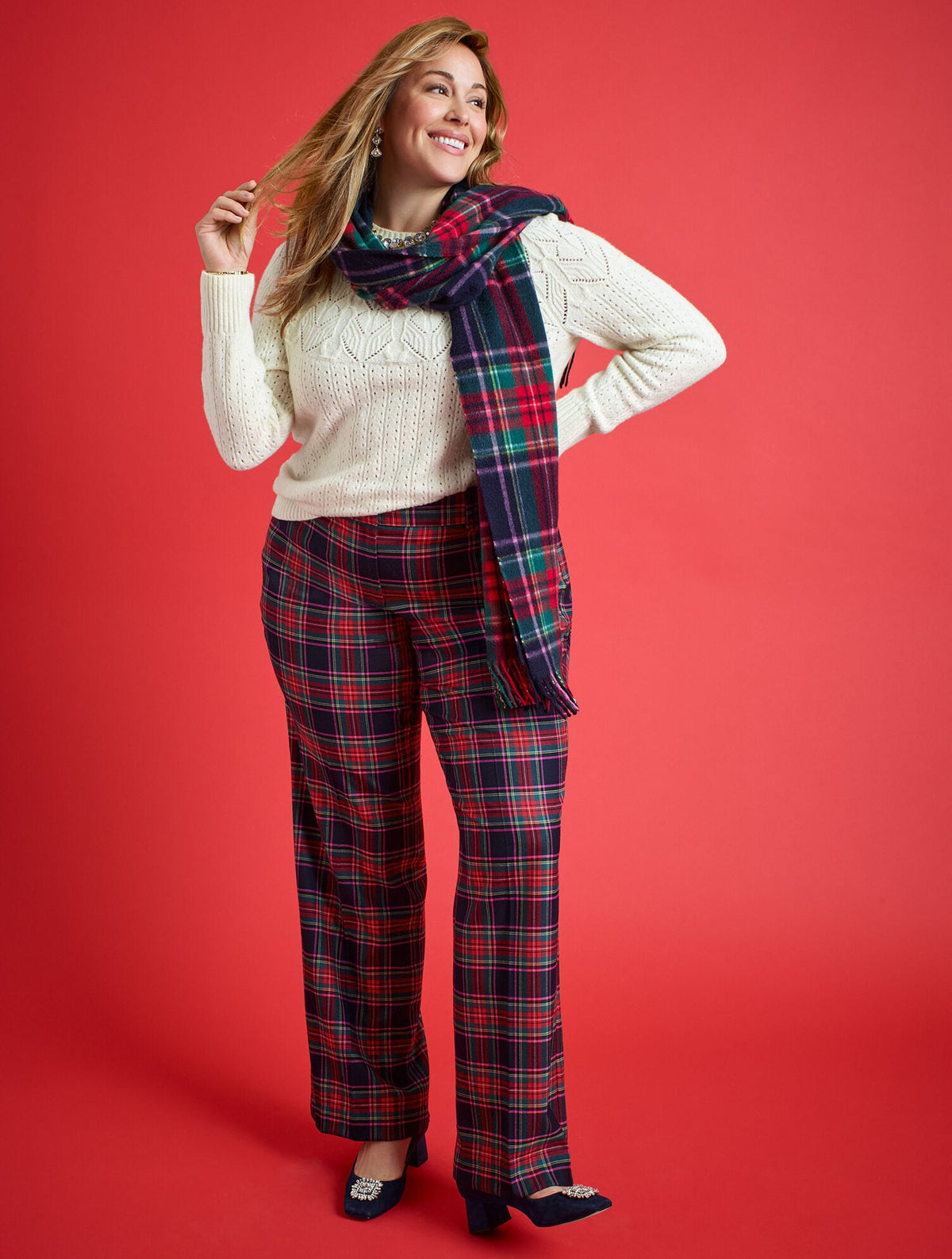 TALBOTS GREENWICH WIDE LEG PANTS - DASHING PLAID | Talbots