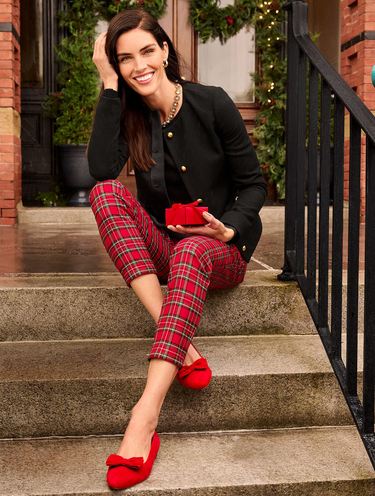 TAPERED ANKLE PANTS - APPLE CIDER PLAID | Talbots