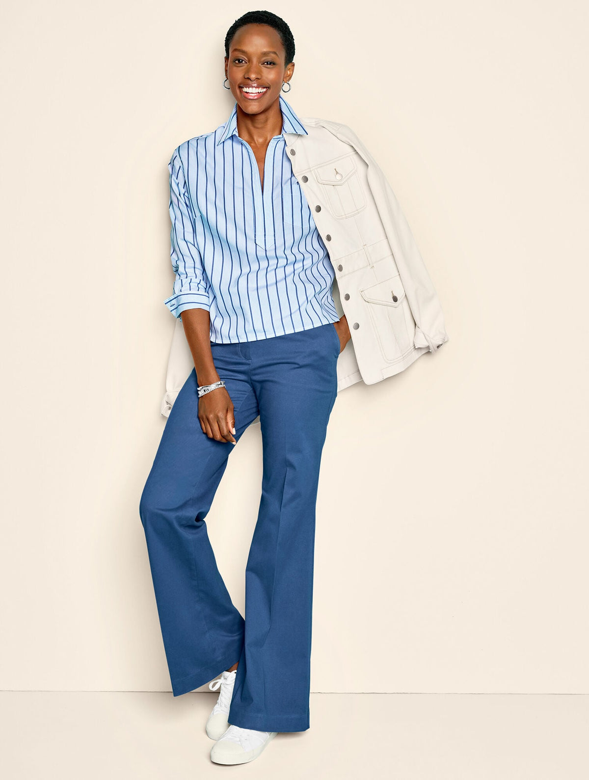 FLARE LEG TWILL PANTS | Talbots