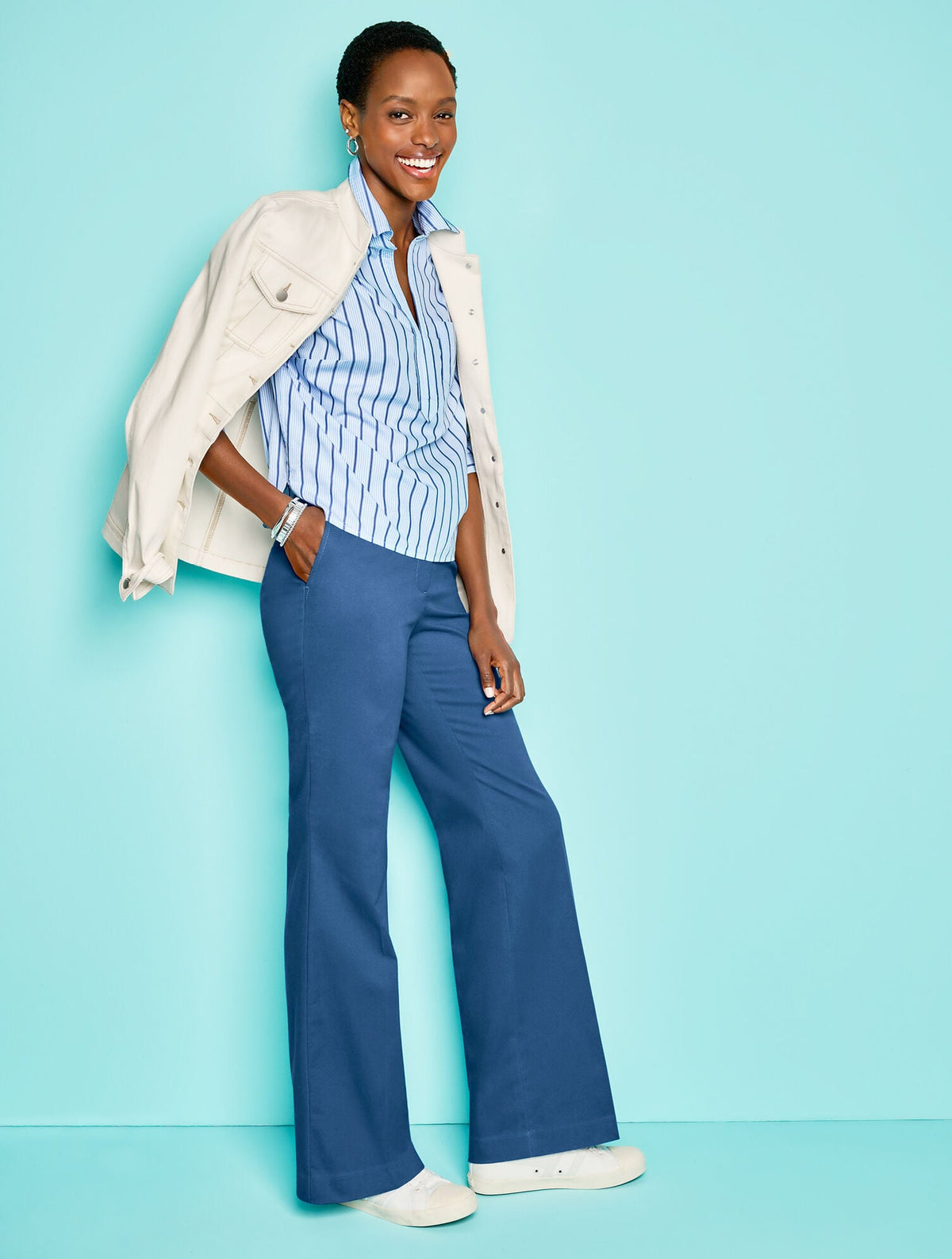 FLARE LEG TWILL PANTS | Talbots