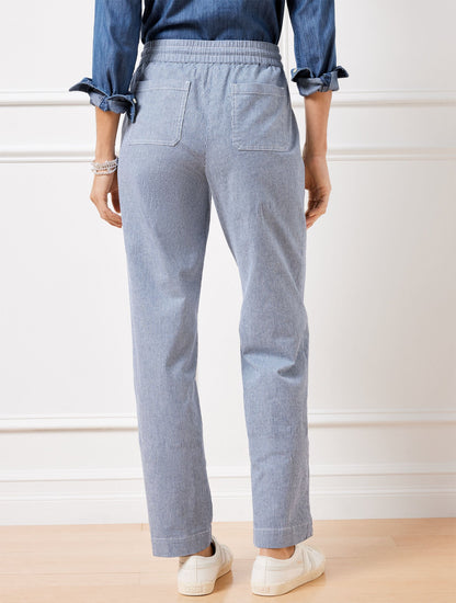 STRAIGHT LEG DRAWSTRING PANTS - RAILROAD STRIPE | Talbots