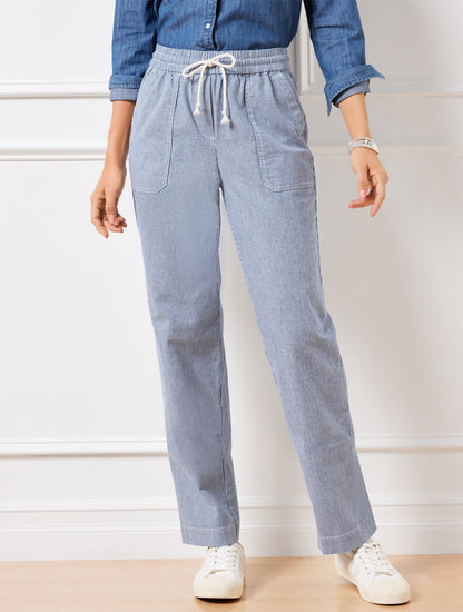 STRAIGHT LEG DRAWSTRING PANTS - RAILROAD STRIPE | Talbots