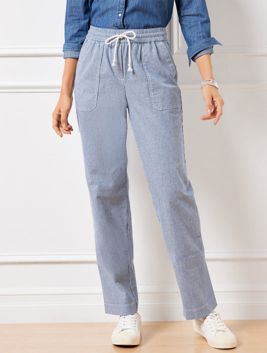STRAIGHT LEG DRAWSTRING PANTS - RAILROAD STRIPE | Talbots