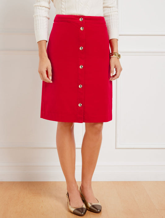 VELVETEEN BUTTON FRONT A-LINE SKIRT | Talbots