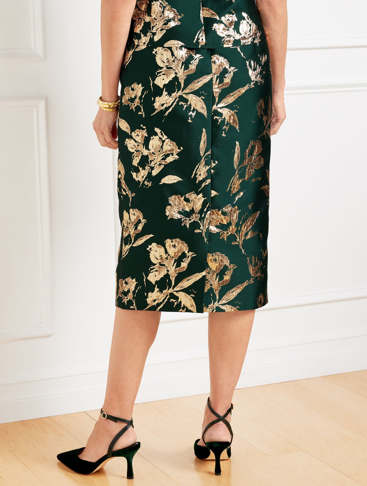 METALLIC FLORAL JACQUARD PENCIL SKIRT | Talbots