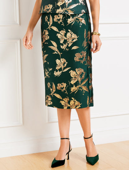 METALLIC FLORAL JACQUARD PENCIL SKIRT | Talbots