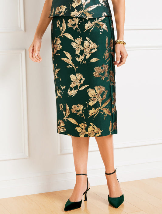 METALLIC FLORAL JACQUARD PENCIL SKIRT | Talbots