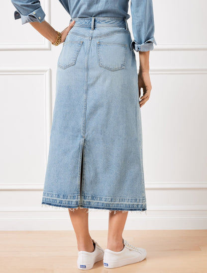 DROP HEM DENIM MIDI SKIRT - SPRING WASH | Talbots