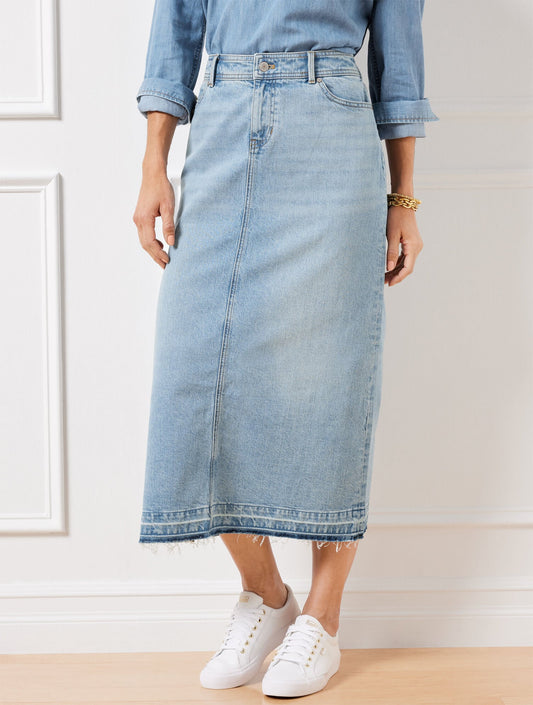 DROP HEM DENIM MIDI SKIRT - SPRING WASH | Talbots