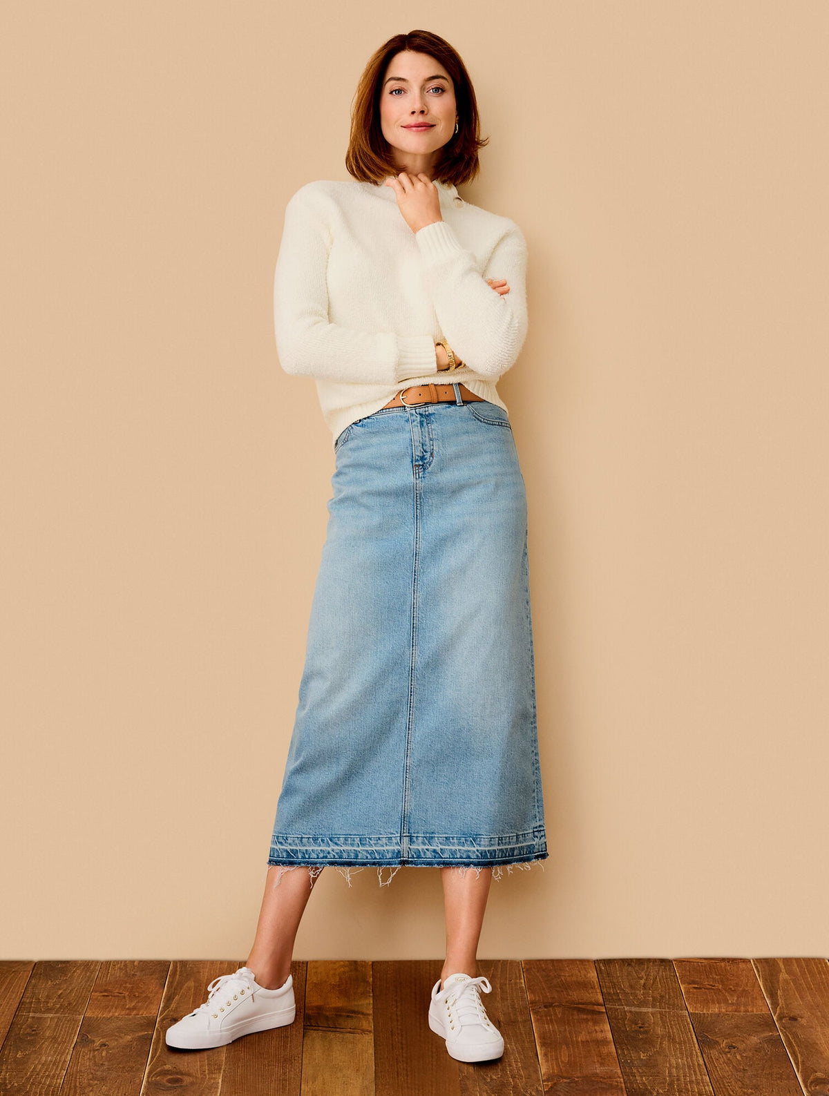 DROP HEM DENIM MIDI SKIRT - SPRING WASH | Talbots