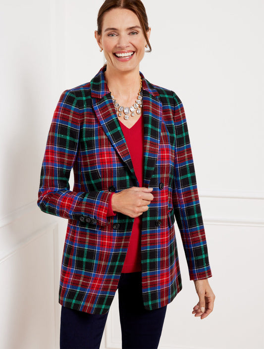 OPEN FRONT BLAZER - LOG FIRE PLAID | Talbots