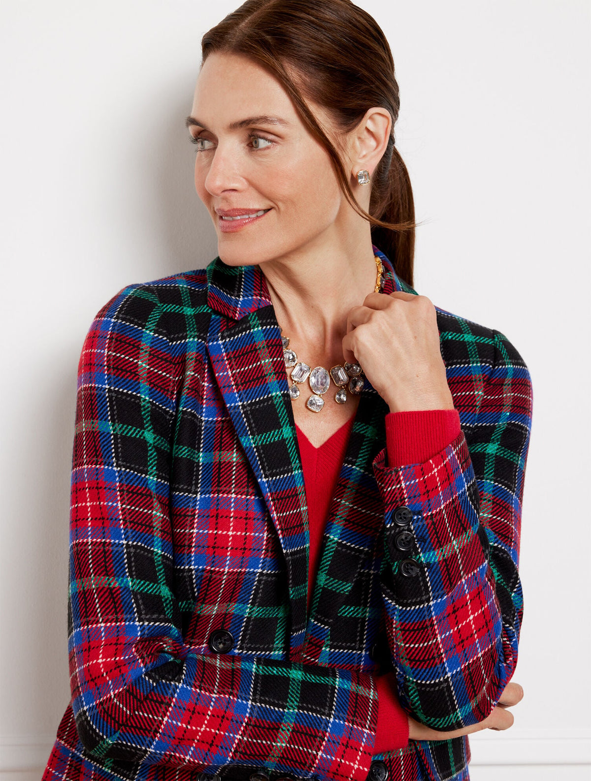 OPEN FRONT BLAZER - LOG FIRE PLAID | Talbots