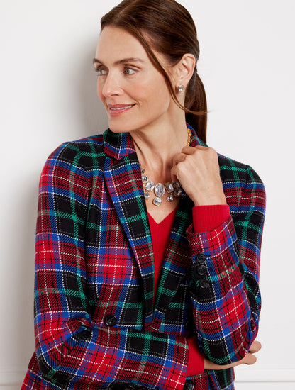 OPEN FRONT BLAZER - LOG FIRE PLAID | Talbots