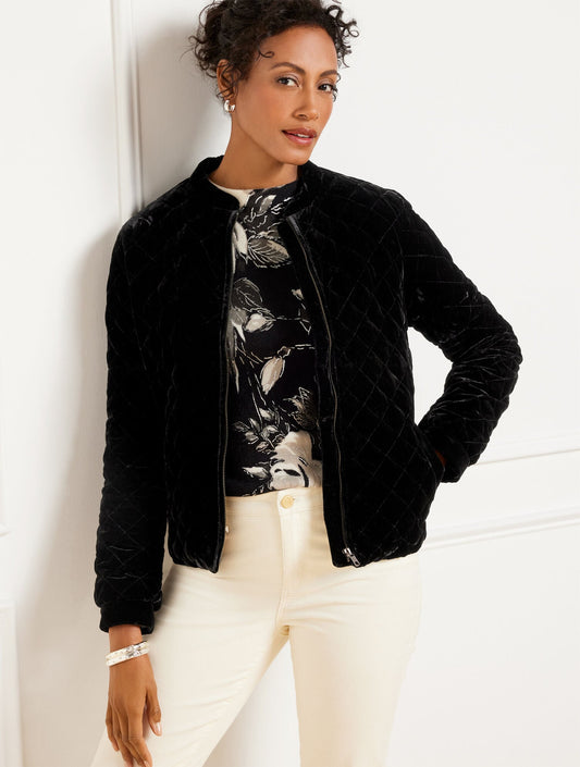 VELVET QUILTED BOMBER JACKET | Talbots
