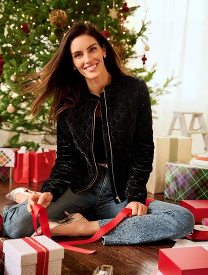 VELVET QUILTED BOMBER JACKET | Talbots