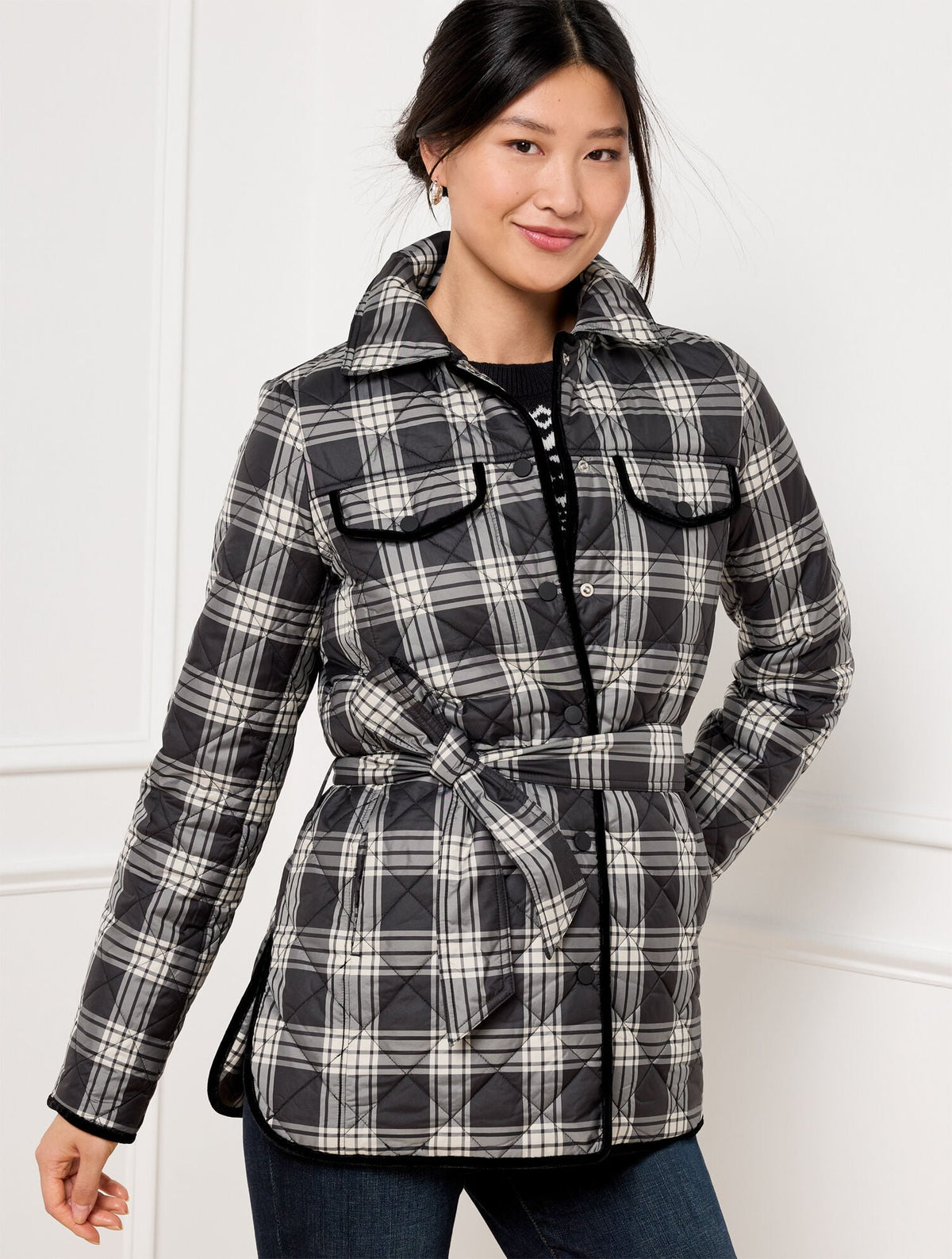 TIE WAIST QUILTED SHIRT JACKET - TRADITIONAL PLAID | Talbots