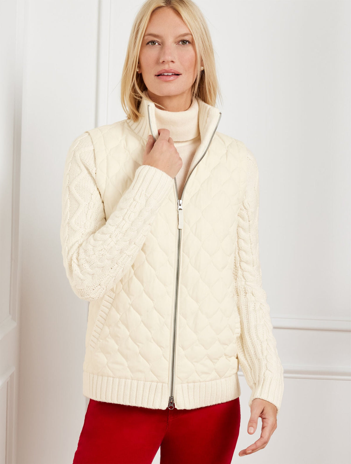 QUILTED PUFFER SWEATER JACKET | Talbots