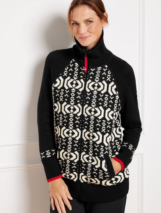 ZIP FRONT COATIGAN - WINTERY GEO | Talbots