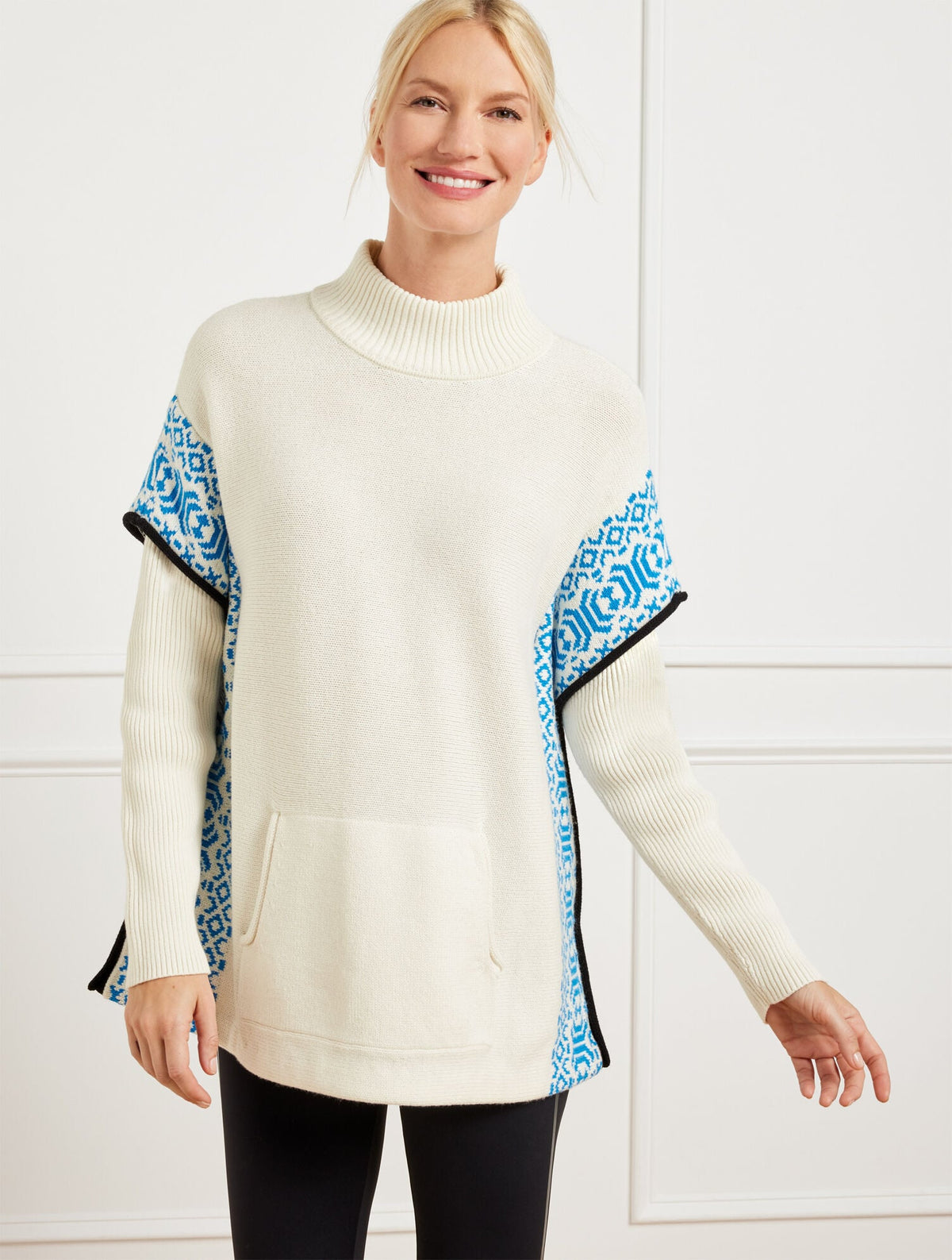 TURTLENECK PONCHO - WINTERY GEO | Talbots