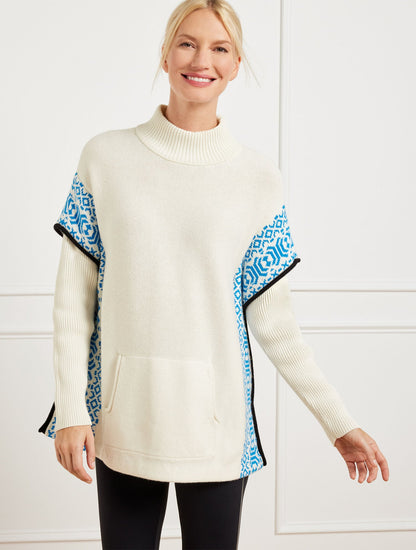 TURTLENECK PONCHO - WINTERY GEO | Talbots
