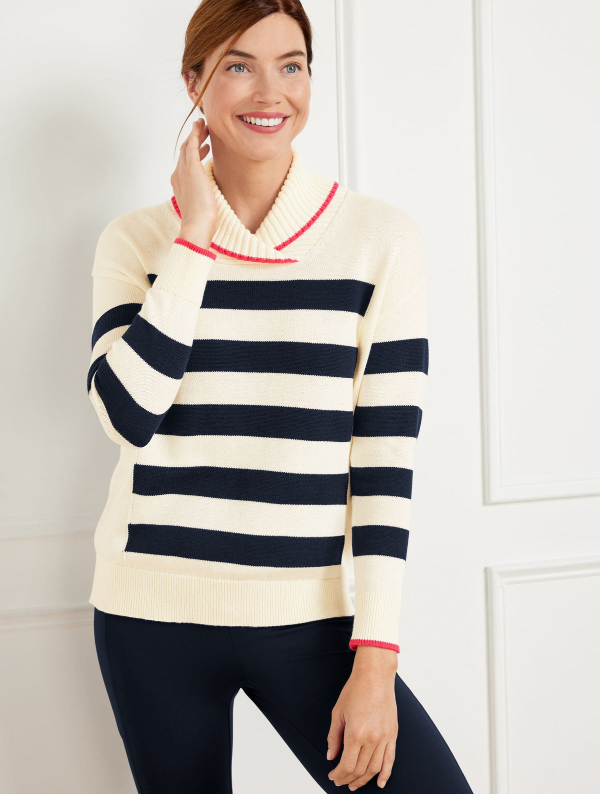 COOLMAX® STRIPED SHAWL COLLAR SWEATER | Talbots