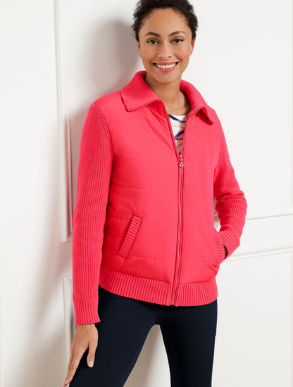 QUILTED FULL ZIP SWEATER JACKET | Talbots