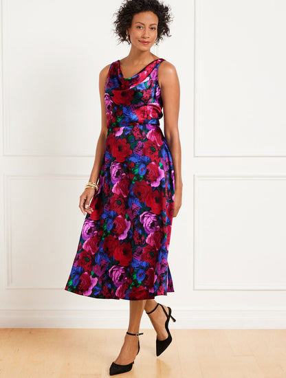 SATIN COWL-NECK DRESS - WRAPPED FLORAL | Talbots