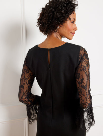 PONTE LACE SLEEVE A-LINE DRESS | Talbots