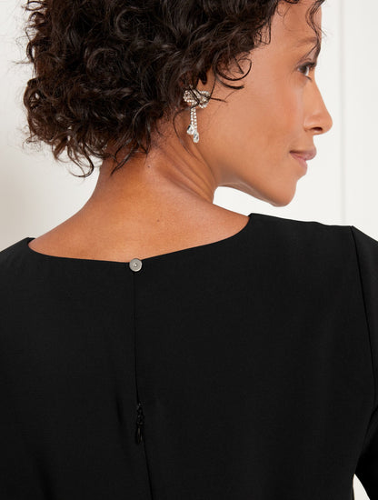EMBELLISHED BOW CREPE A-LINE DRESS | Talbots