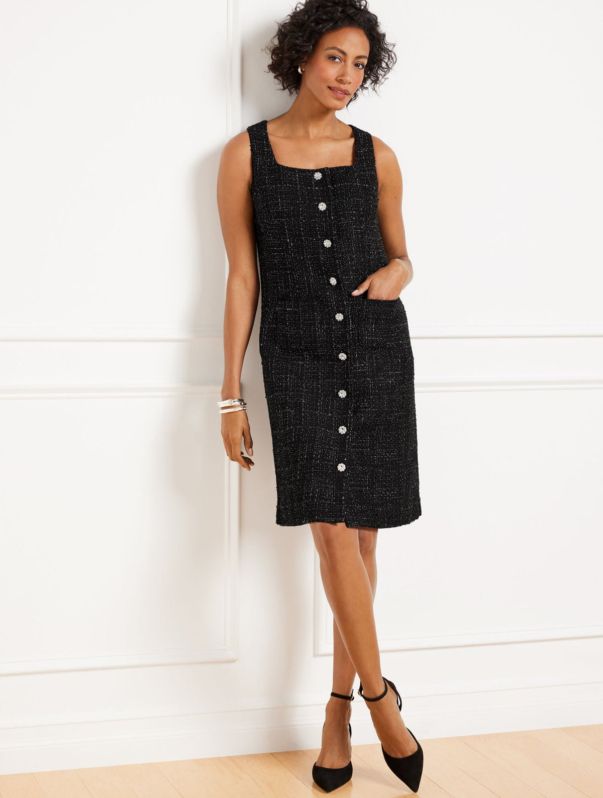 METALLIC TEXTURED TWEED DRESS | Talbots
